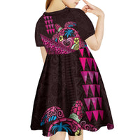 Hawaiian Abstract Sea Turtle Kid Short Sleeve Dress Polynesian Tapa Art and Kakau Tattoo Pink WaterColor LT03 - Polynesian Pride