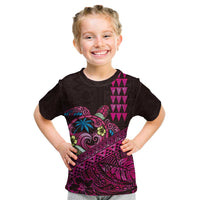 Hawaiian Abstract Sea Turtle Kid T Shirt Polynesian Tapa Art and Kakau Tattoo Pink WaterColor LT03 Black - Polynesian Pride