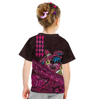 Hawaiian Abstract Sea Turtle Kid T Shirt Polynesian Tapa Art and Kakau Tattoo Pink WaterColor LT03 - Polynesian Pride