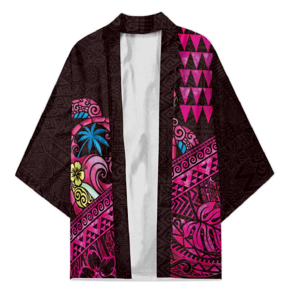 Hawaiian Abstract Sea Turtle Kimono Polynesian Tapa Art and Kakau Tattoo Pink WaterColor - Polynesian Pride