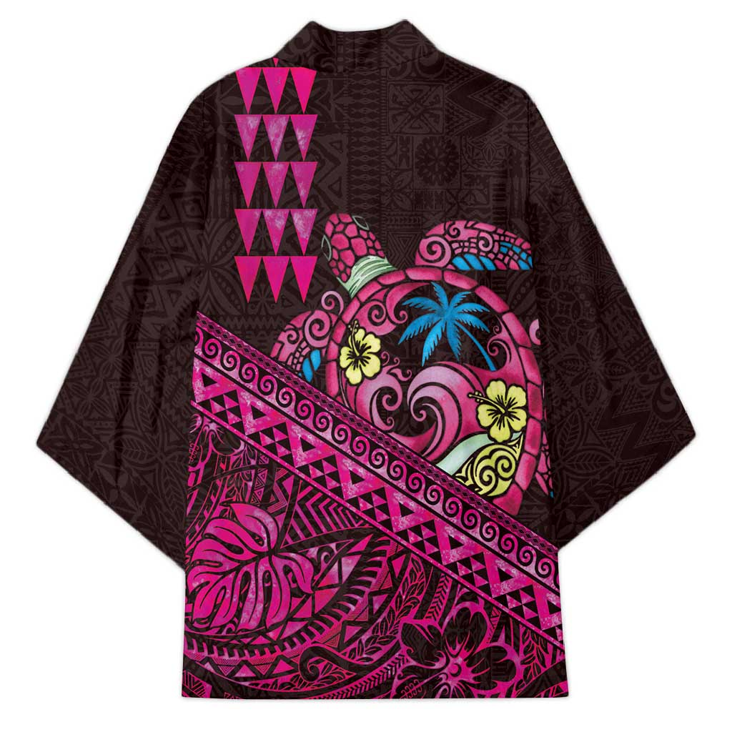 Hawaiian Abstract Sea Turtle Kimono Polynesian Tapa Art and Kakau Tattoo Pink WaterColor LT03 - Polynesian Pride