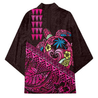Hawaiian Abstract Sea Turtle Kimono Polynesian Tapa Art and Kakau Tattoo Pink WaterColor LT03 - Polynesian Pride
