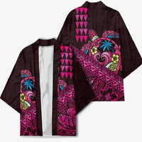 Hawaiian Abstract Sea Turtle Kimono Polynesian Tapa Art and Kakau Tattoo Pink WaterColor LT03 - Polynesian Pride