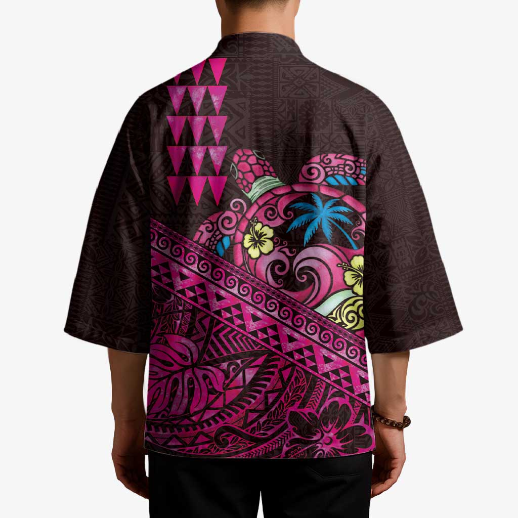 Hawaiian Abstract Sea Turtle Kimono Polynesian Tapa Art and Kakau Tattoo Pink WaterColor LT03 - Polynesian Pride