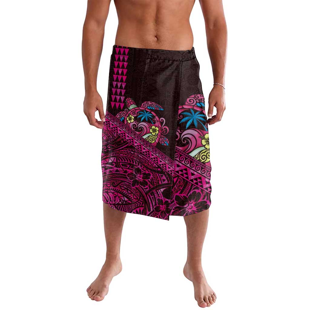 Hawaiian Abstract Sea Turtle Lavalava Polynesian Tapa Art and Kakau Tattoo Pink WaterColor LT03 Black - Polynesian Pride