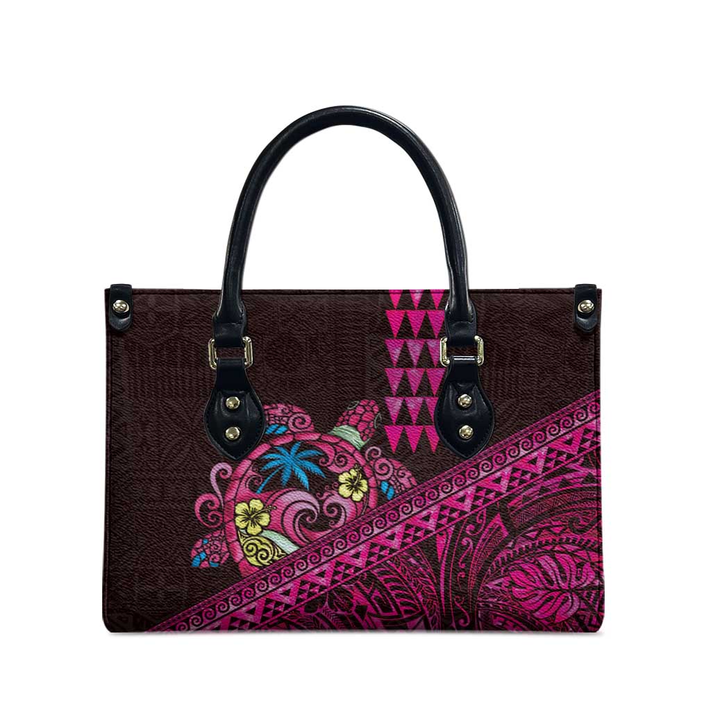Hawaiian Abstract Sea Turtle Leather Bag Polynesian Tapa Art and Kakau Tattoo Pink WaterColor LT03 - Polynesian Pride