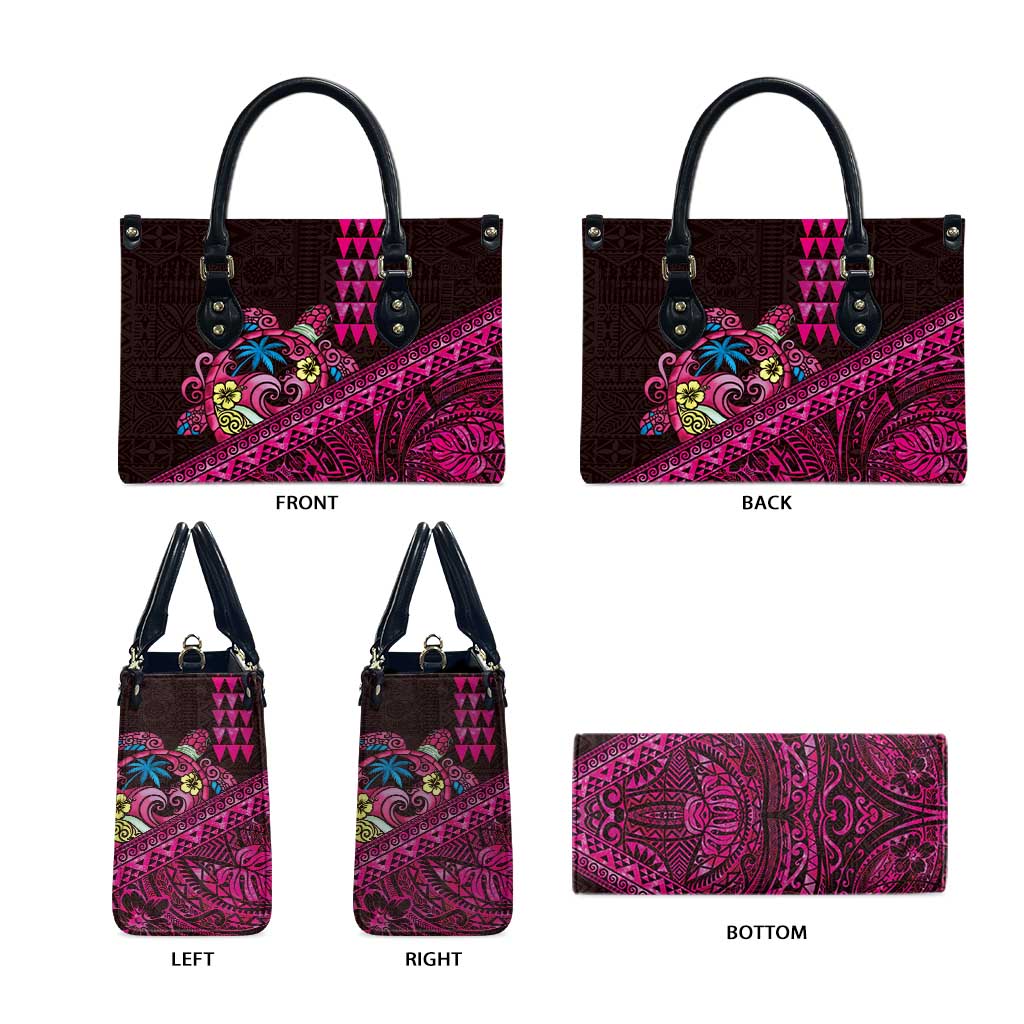 Hawaiian Abstract Sea Turtle Leather Bag Polynesian Tapa Art and Kakau Tattoo Pink WaterColor LT03 - Polynesian Pride