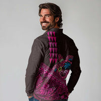Hawaiian Abstract Sea Turtle Long Sleeve Polo Shirt Polynesian Tapa Art and Kakau Tattoo Pink WaterColor LT03 - Polynesian Pride