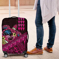 Hawaiian Abstract Sea Turtle Luggage Cover Polynesian Tapa Art and Kakau Tattoo Pink WaterColor LT03 Black - Polynesian Pride