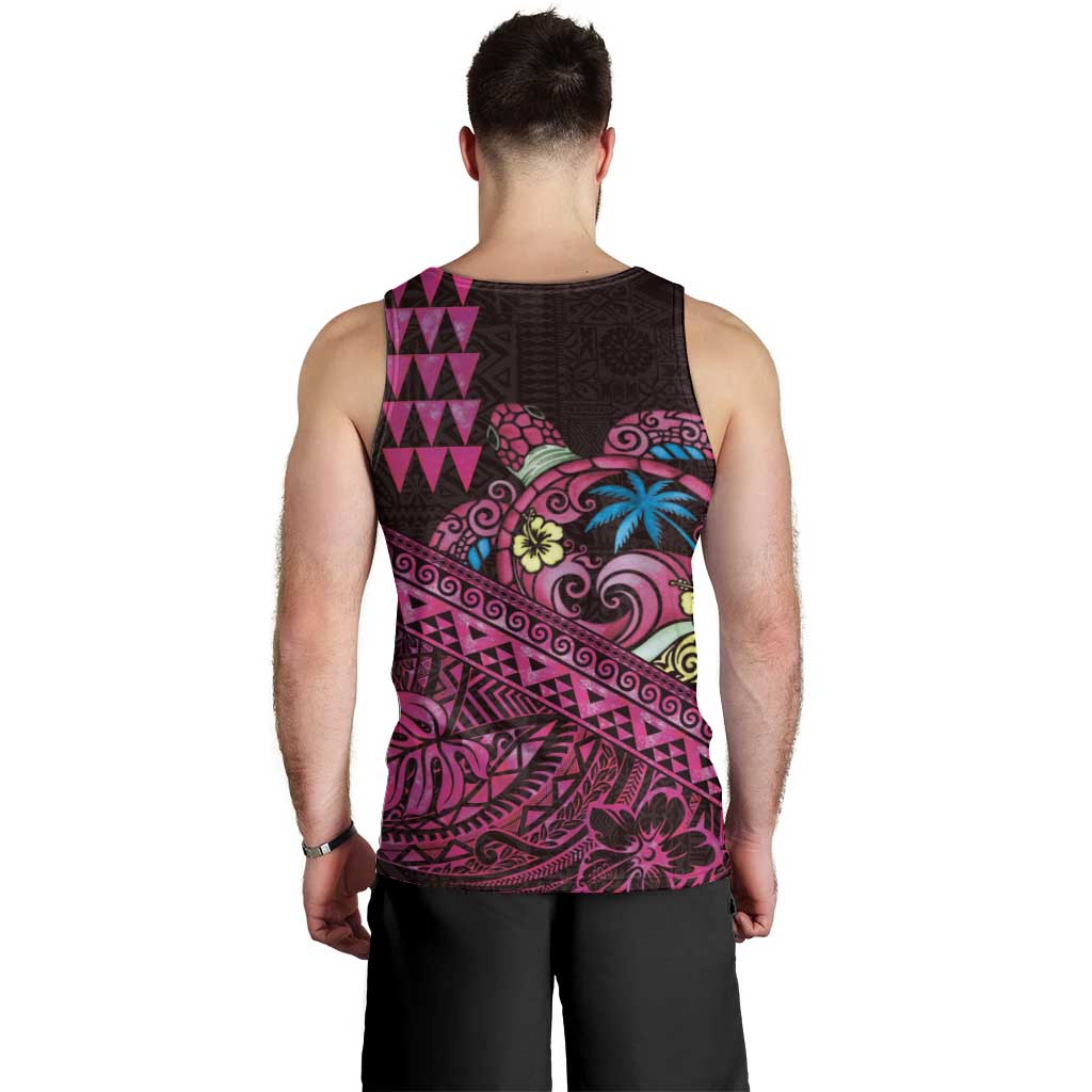 Hawaiian Abstract Sea Turtle Men Tank Top Polynesian Tapa Art and Kakau Tattoo Pink WaterColor LT03 - Polynesian Pride