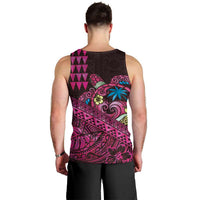 Hawaiian Abstract Sea Turtle Men Tank Top Polynesian Tapa Art and Kakau Tattoo Pink WaterColor LT03 - Polynesian Pride