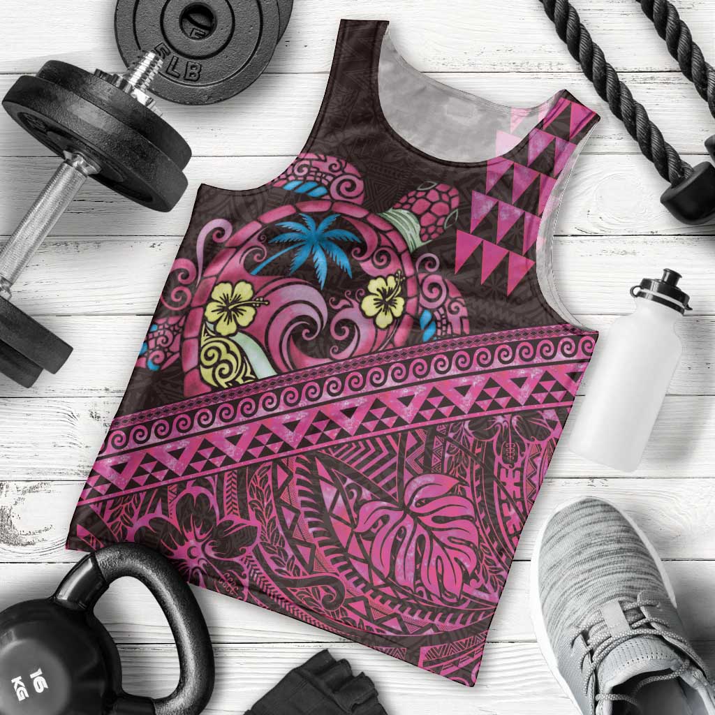 Hawaiian Abstract Sea Turtle Men Tank Top Polynesian Tapa Art and Kakau Tattoo Pink WaterColor LT03 - Polynesian Pride