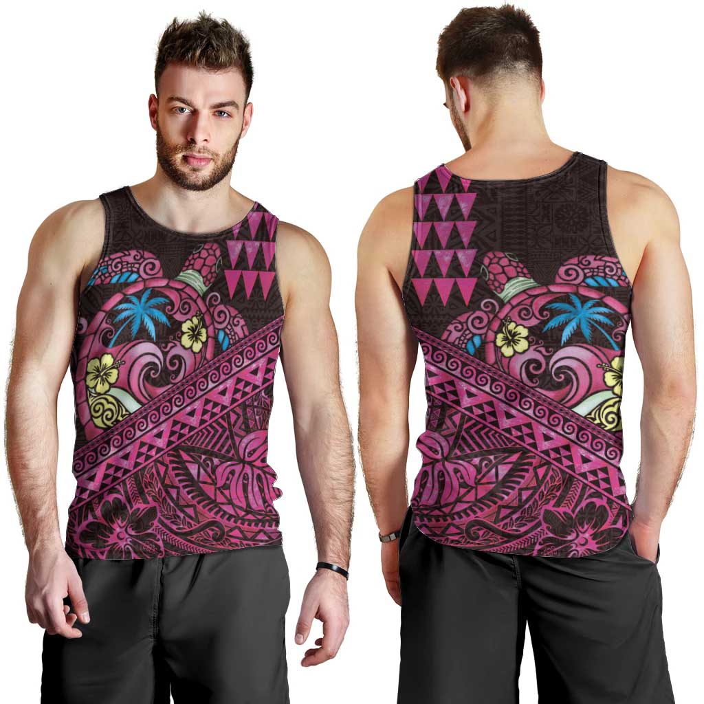 Hawaiian Abstract Sea Turtle Men Tank Top Polynesian Tapa Art and Kakau Tattoo Pink WaterColor LT03 - Polynesian Pride