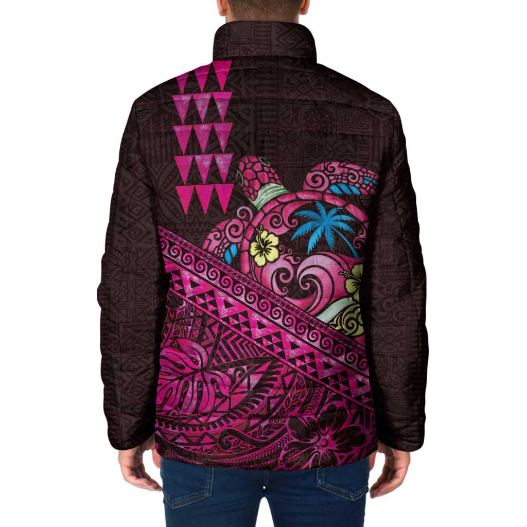 Hawaiian Abstract Sea Turtle Padded Jacket Polynesian Tapa Art and Kakau Tattoo Pink WaterColor LT03 - Polynesian Pride