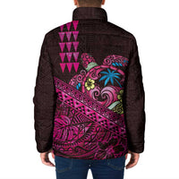 Hawaiian Abstract Sea Turtle Padded Jacket Polynesian Tapa Art and Kakau Tattoo Pink WaterColor LT03 - Polynesian Pride