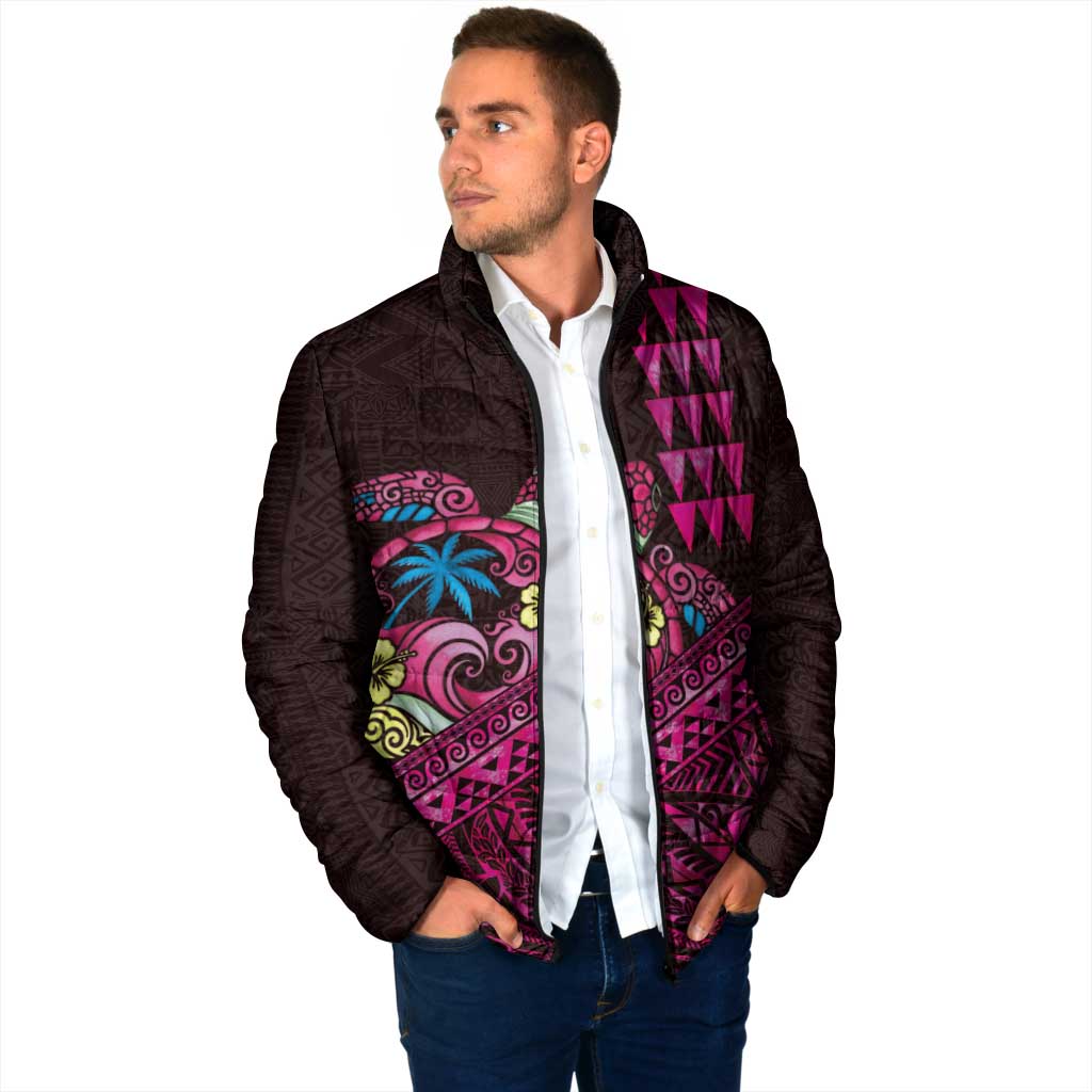 Hawaiian Abstract Sea Turtle Padded Jacket Polynesian Tapa Art and Kakau Tattoo Pink WaterColor LT03 - Polynesian Pride