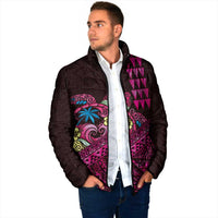 Hawaiian Abstract Sea Turtle Padded Jacket Polynesian Tapa Art and Kakau Tattoo Pink WaterColor LT03 - Polynesian Pride