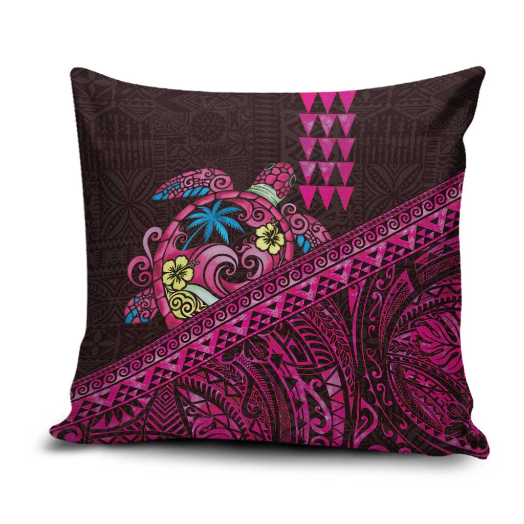Hawaiian Abstract Sea Turtle Pillow Cover Polynesian Tapa Art and Kakau Tattoo Pink WaterColor LT03 Black - Polynesian Pride