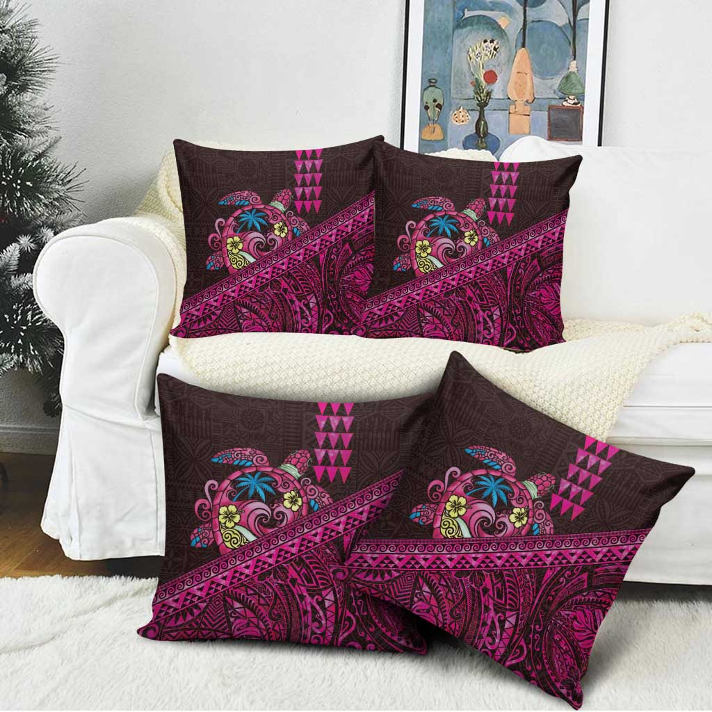 Hawaiian Abstract Sea Turtle Pillow Cover Polynesian Tapa Art and Kakau Tattoo Pink WaterColor LT03 - Polynesian Pride