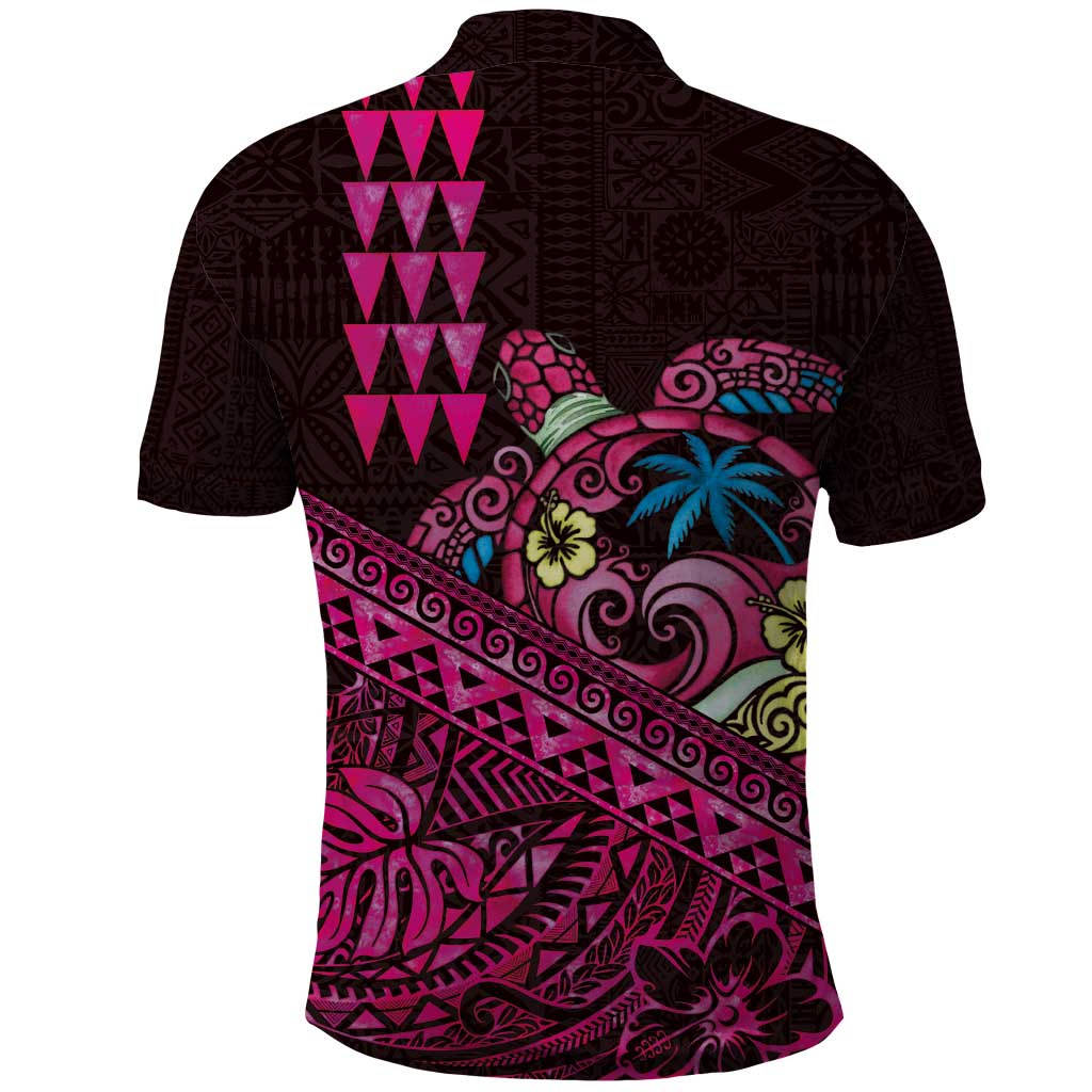 Hawaiian Abstract Sea Turtle Polo Shirt Polynesian Tapa Art and Kakau Tattoo Pink WaterColor LT03 - Polynesian Pride