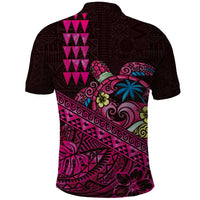 Hawaiian Abstract Sea Turtle Polo Shirt Polynesian Tapa Art and Kakau Tattoo Pink WaterColor LT03 - Polynesian Pride