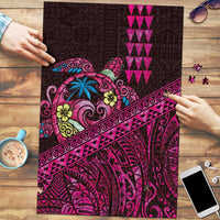Hawaiian Abstract Sea Turtle Puzzle Polynesian Tapa Art and Kakau Tattoo Pink WaterColor LT03 Black - Polynesian Pride