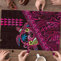 Hawaiian Abstract Sea Turtle Puzzle Polynesian Tapa Art and Kakau Tattoo Pink WaterColor LT03 - Polynesian Pride