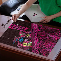 Hawaiian Abstract Sea Turtle Puzzle Polynesian Tapa Art and Kakau Tattoo Pink WaterColor LT03 - Polynesian Pride