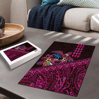 Hawaiian Abstract Sea Turtle Puzzle Polynesian Tapa Art and Kakau Tattoo Pink WaterColor LT03 - Polynesian Pride