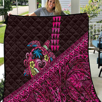 Hawaiian Abstract Sea Turtle Quilt Polynesian Tapa Art and Kakau Tattoo Pink WaterColor LT03 Black - Polynesian Pride