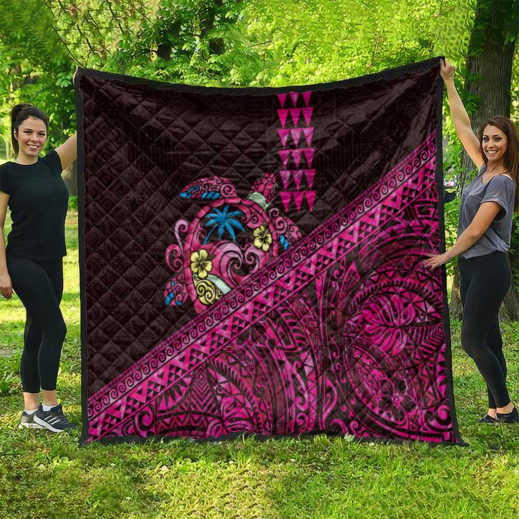 Hawaiian Abstract Sea Turtle Quilt Polynesian Tapa Art and Kakau Tattoo Pink WaterColor LT03 - Polynesian Pride