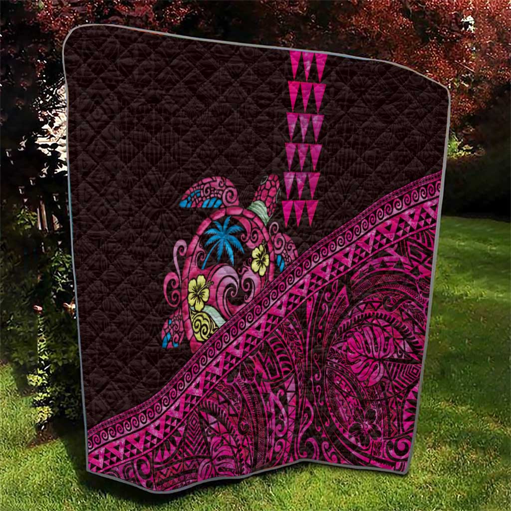 Hawaiian Abstract Sea Turtle Quilt Polynesian Tapa Art and Kakau Tattoo Pink WaterColor LT03 - Polynesian Pride