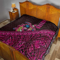 Hawaiian Abstract Sea Turtle Quilt Polynesian Tapa Art and Kakau Tattoo Pink WaterColor LT03 - Polynesian Pride