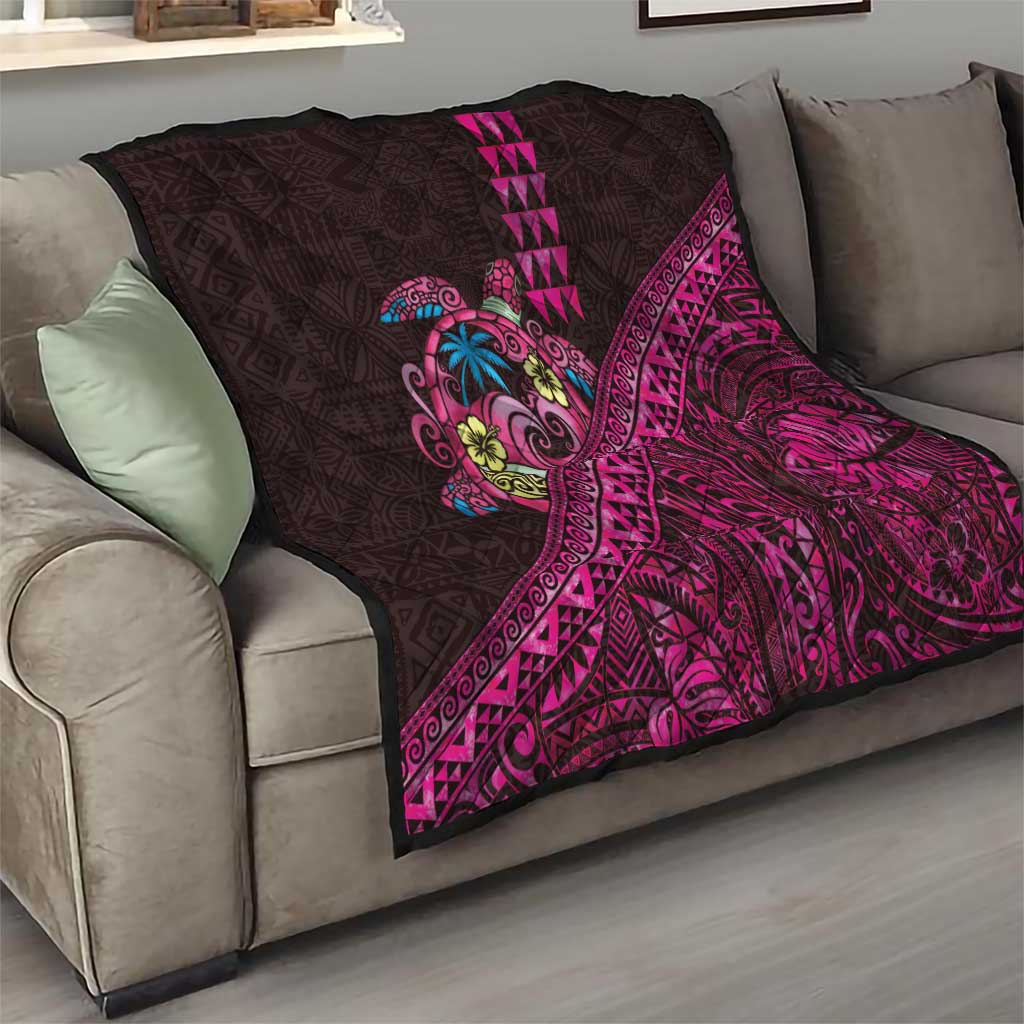 Hawaiian Abstract Sea Turtle Quilt Polynesian Tapa Art and Kakau Tattoo Pink WaterColor LT03 - Polynesian Pride