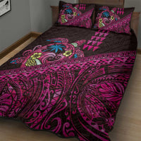 Hawaiian Abstract Sea Turtle Quilt Bed Set Polynesian Tapa Art and Kakau Tattoo Pink WaterColor LT03 - Polynesian Pride