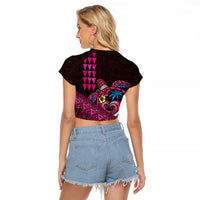 Hawaiian Abstract Sea Turtle Raglan Cropped T Shirt Polynesian Tapa Art and Kakau Tattoo Pink WaterColor LT03 - Polynesian Pride