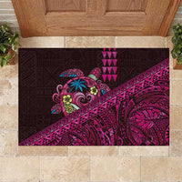Hawaiian Abstract Sea Turtle Rubber Doormat Polynesian Tapa Art and Kakau Tattoo Pink WaterColor LT03 Black - Polynesian Pride