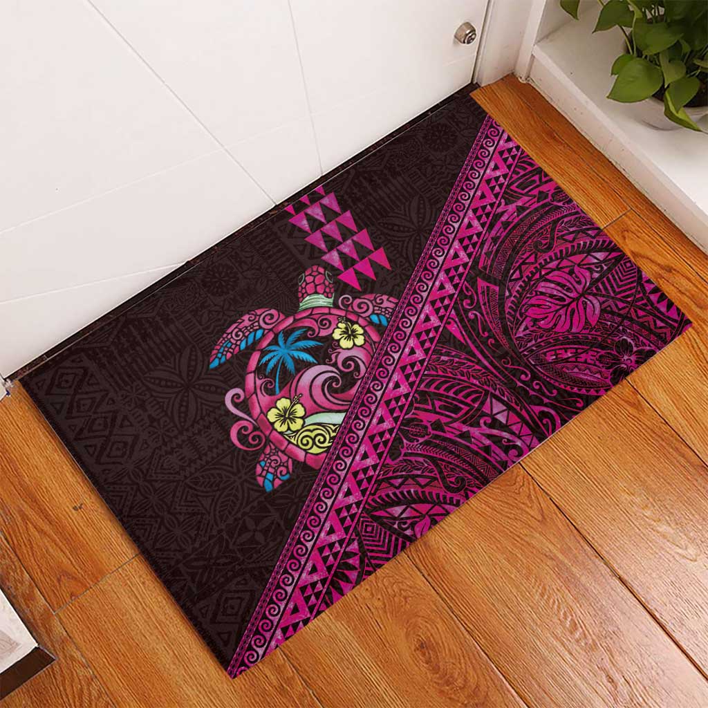 Hawaiian Abstract Sea Turtle Rubber Doormat Polynesian Tapa Art and Kakau Tattoo Pink WaterColor LT03 - Polynesian Pride