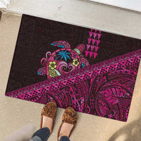 Hawaiian Abstract Sea Turtle Rubber Doormat Polynesian Tapa Art and Kakau Tattoo Pink WaterColor LT03 - Polynesian Pride