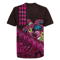 Hawaiian Abstract Sea Turtle Rugby Jersey Polynesian Tapa Art and Kakau Tattoo Pink WaterColor LT03 - Polynesian Pride