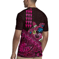 Hawaiian Abstract Sea Turtle Rugby Jersey Polynesian Tapa Art and Kakau Tattoo Pink WaterColor LT03 - Polynesian Pride
