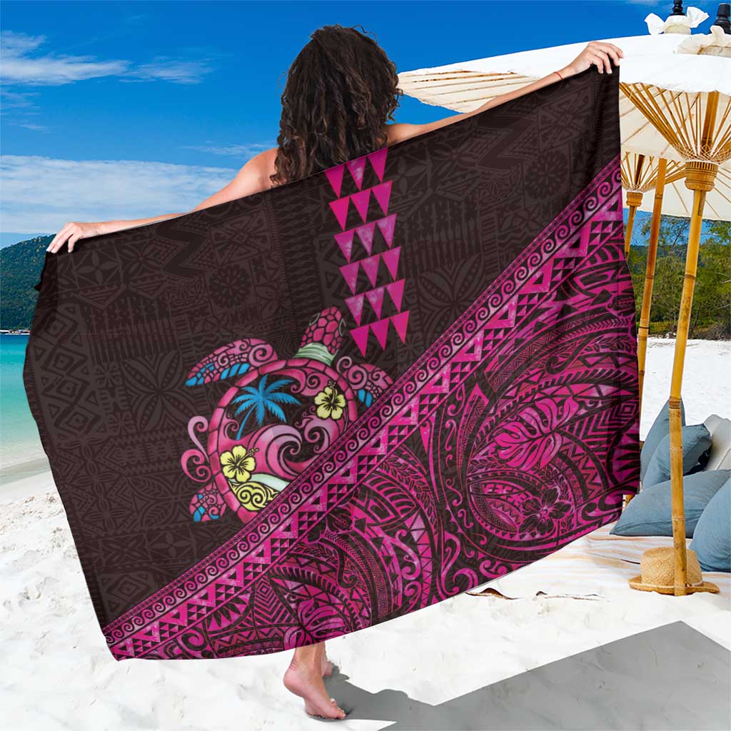 Hawaiian Abstract Sea Turtle Sarong Polynesian Tapa Art and Kakau Tattoo Pink WaterColor LT03 One Size 44 x 66 inches Black - Polynesian Pride