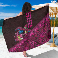 Hawaiian Abstract Sea Turtle Sarong Polynesian Tapa Art and Kakau Tattoo Pink WaterColor LT03 One Size 44 x 66 inches Black - Polynesian Pride
