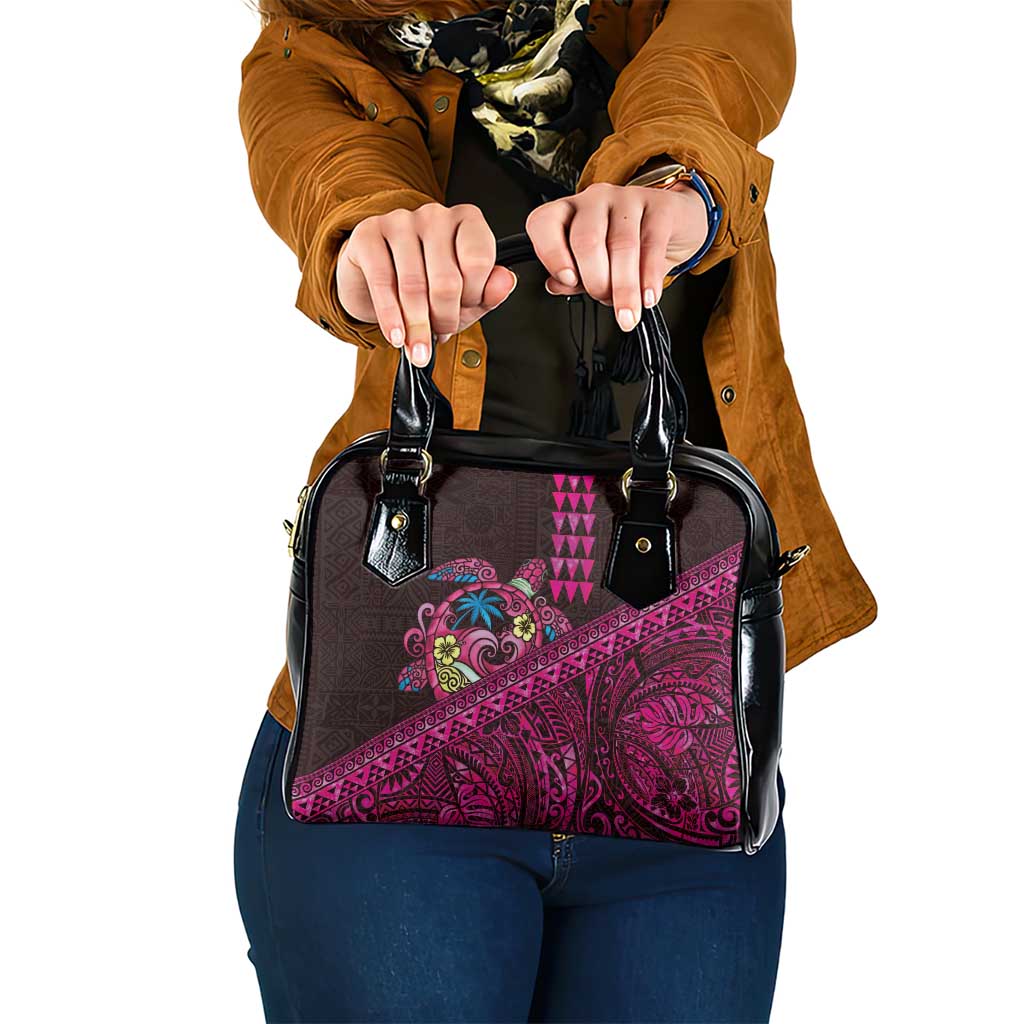 Hawaiian Abstract Sea Turtle Shoulder Handbag Polynesian Tapa Art and Kakau Tattoo Pink WaterColor LT03 One Size Black - Polynesian Pride