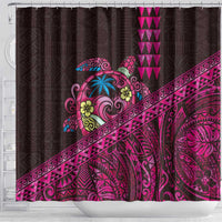Hawaiian Abstract Sea Turtle Shower Curtain Polynesian Tapa Art and Kakau Tattoo Pink WaterColor LT03 - Polynesian Pride
