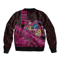 Hawaiian Abstract Sea Turtle Sleeve Zip Bomber Jacket Polynesian Tapa Art and Kakau Tattoo Pink WaterColor LT03 - Polynesian Pride