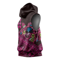 Hawaiian Abstract Sea Turtle Sleeveless Hoodie Polynesian Tapa Art and Kakau Tattoo Pink WaterColor LT03 - Polynesian Pride