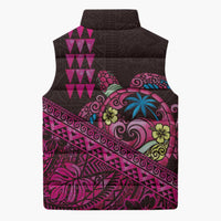 Hawaiian Abstract Sea Turtle Sleeveless Puffer Jacket Polynesian Tapa Art and Kakau Tattoo Pink WaterColor LT03 - Polynesian Pride
