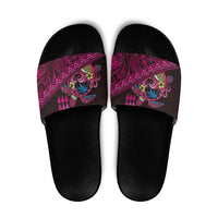 Hawaiian Abstract Sea Turtle Slide Sandals Polynesian Tapa Art and Kakau Tattoo Pink WaterColor LT03 Black - Polynesian Pride