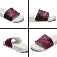 Hawaiian Abstract Sea Turtle Slide Sandals Polynesian Tapa Art and Kakau Tattoo Pink WaterColor LT03 - Polynesian Pride